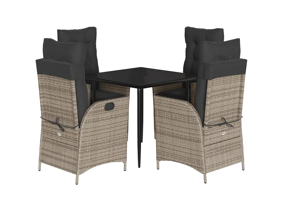 Garden Furniture -  Ensemble à manger de jardin 5 pcs coussins gris résine tressée