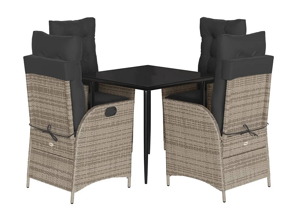 Garden Furniture -  Set comedor de jardín 5 piezas con cojines ratán sintético gris