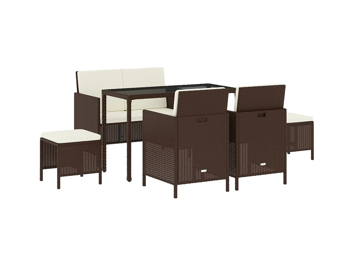 Kaleva  Ensemble à manger de jardin et coussins 6 pcs marron rotin