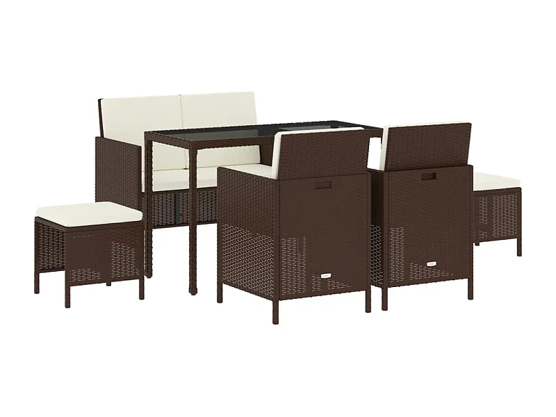 Kaleva  Set muebles de jardín 6 piezas y cojines ratán sintético marrón