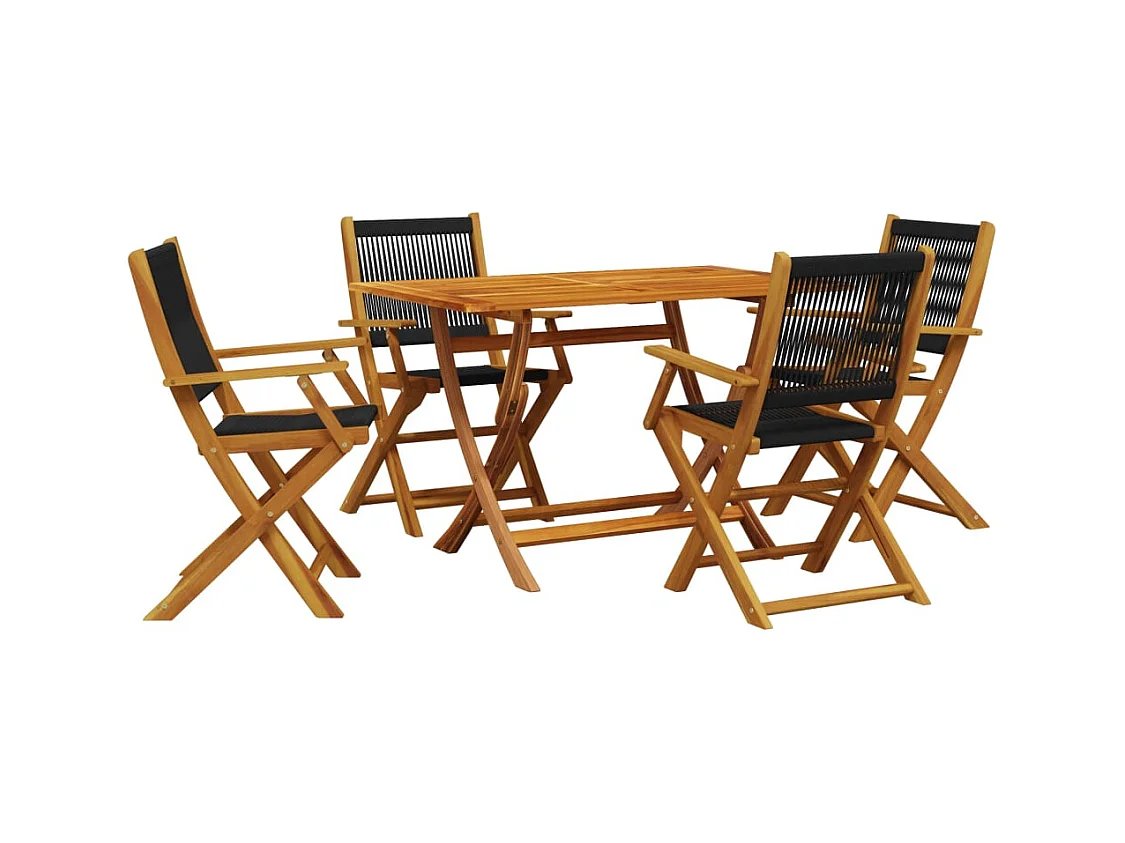 Ingebeth  Set de comedor jardín 5 pzas polipropileno madera maciza negro