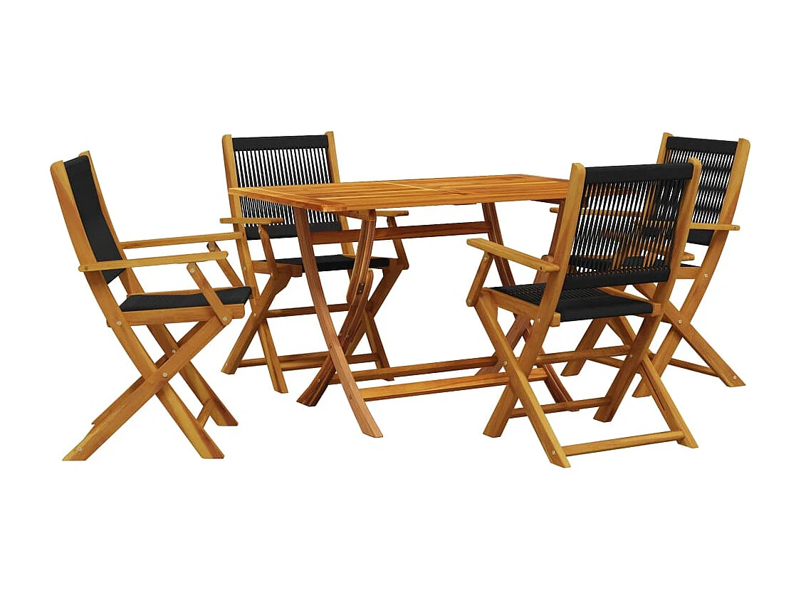 Ingebeth  Ensemble à manger de jardin 5pcs noir polypropylène bois massif