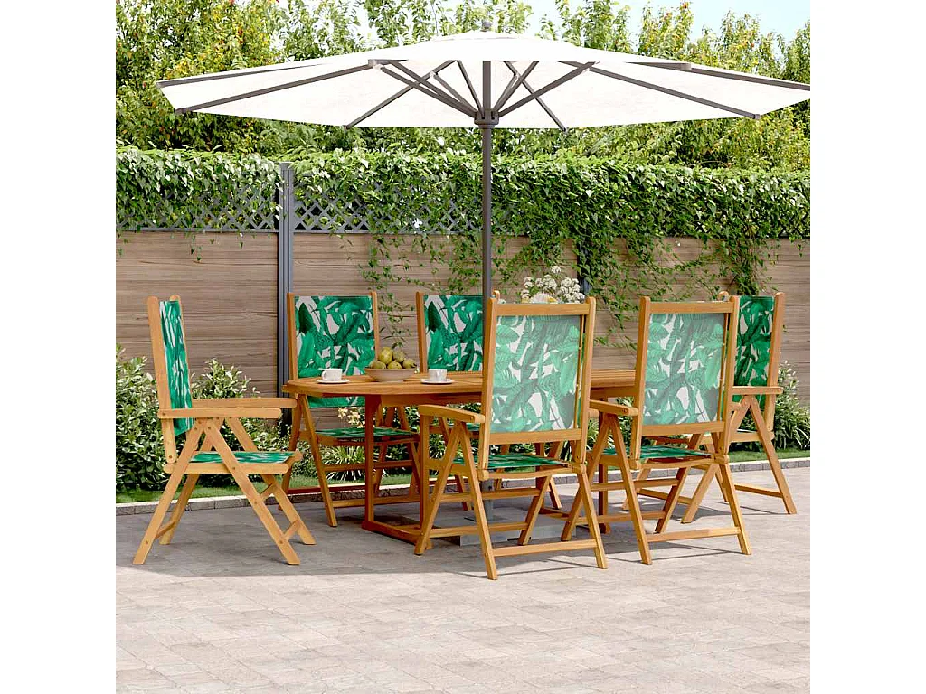 Garden Furniture -  Set de comedor jardín 7 pzas tela madera maciza estampado hojas