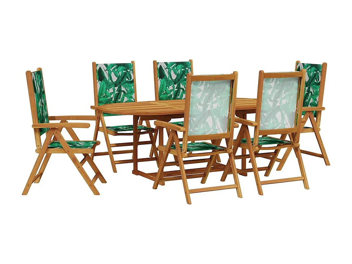 Garden Furniture -  Set de comedor jardín 7 pzas tela madera maciza estampado hojas