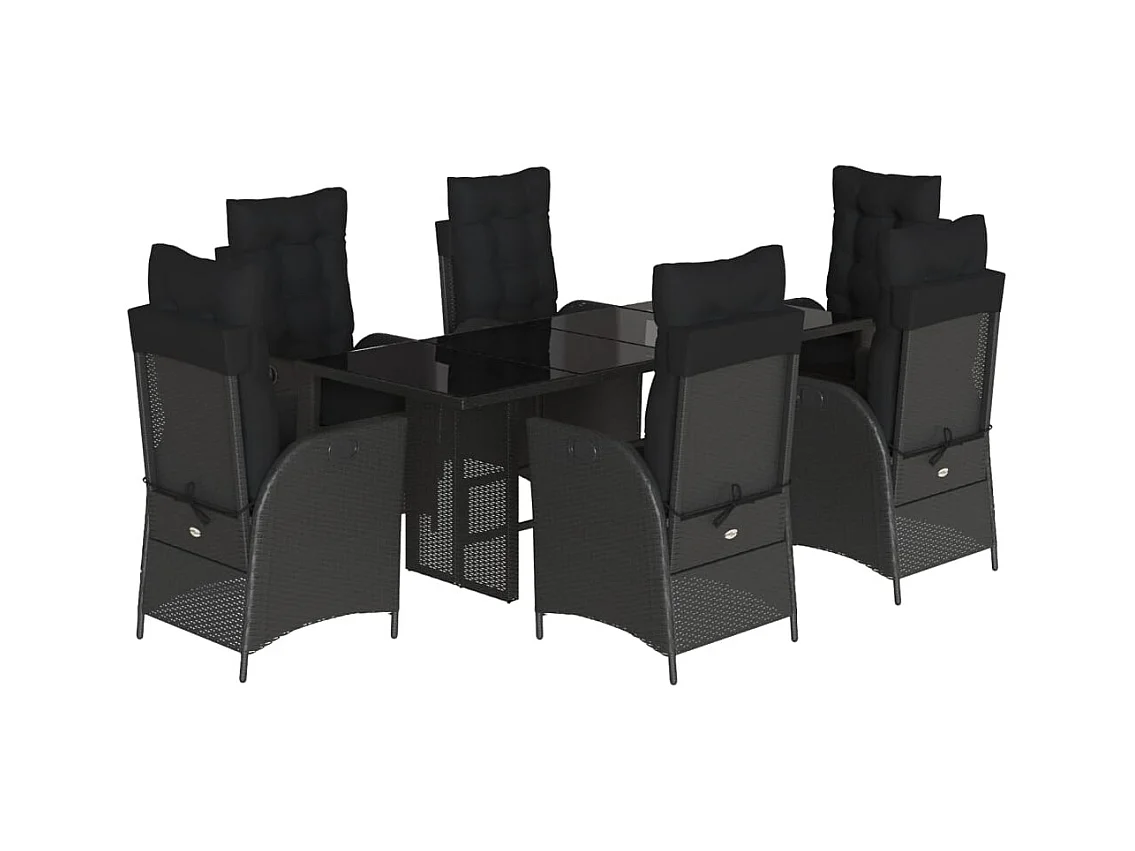 Emory  Ensemble à manger de jardin coussins 7pcs Noir Résine tressée