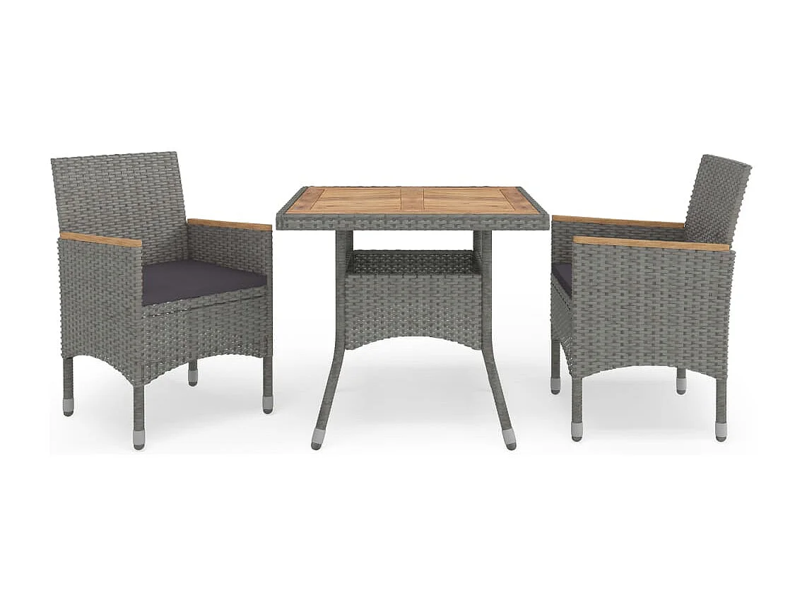 Løgumkloster  Muebles de jardín 3 piezas ratán sintético gris y acacia