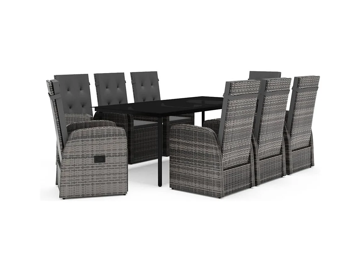 Grimfast  Ensemble à manger de jardin avec coussins 9 pcs Gris