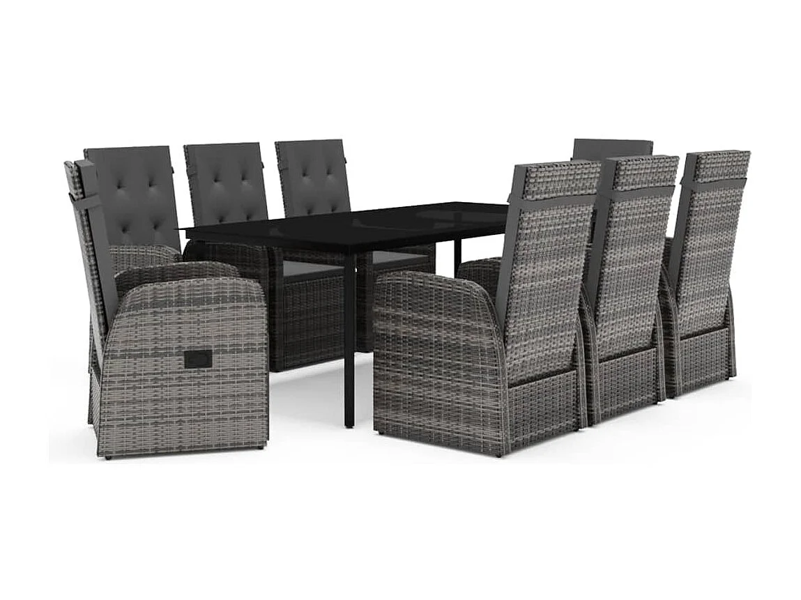 Grimfast  Juego de comedor de jardín 9 pzas con cojines gris