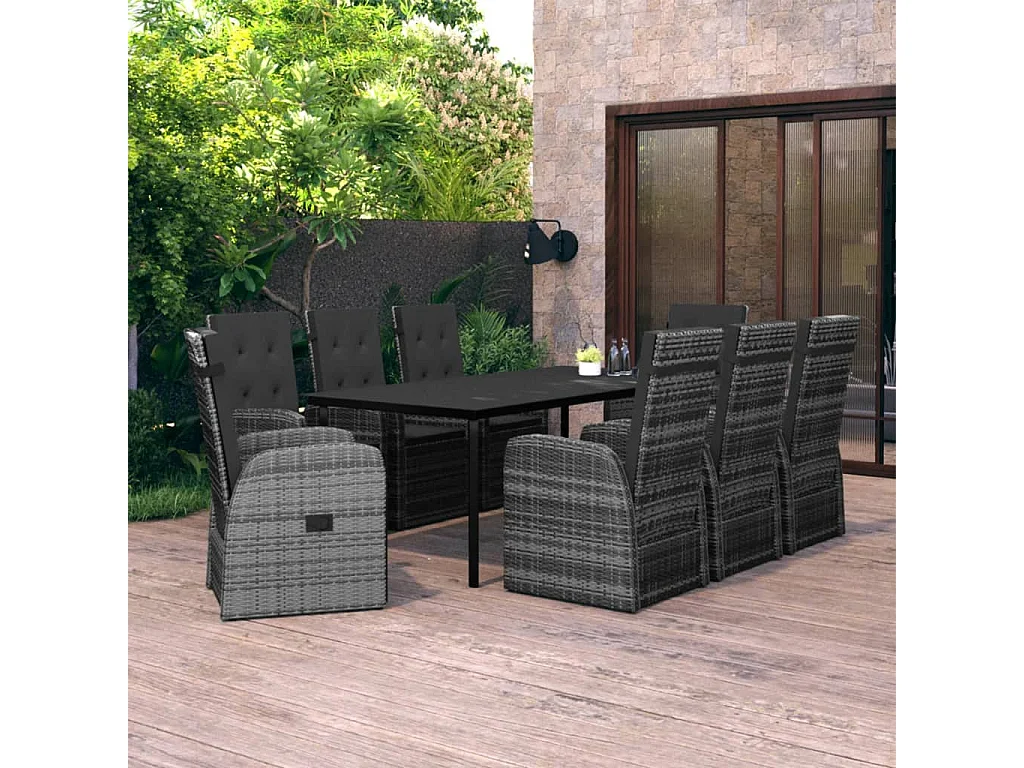 Grimfast  Juego de comedor de jardín 9 pzas con cojines gris
