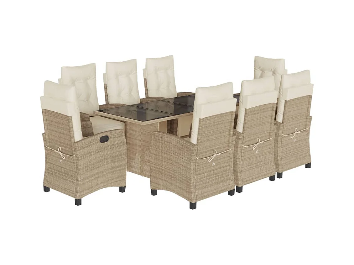 Igmar  Ensemble à manger de jardin et coussins 9 pcs beige Poly rotin