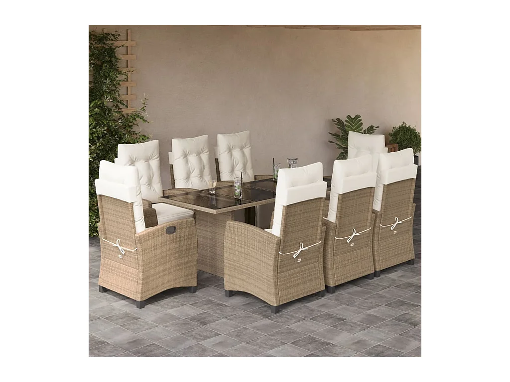 Igmar  Ensemble à manger de jardin et coussins 9 pcs beige Poly rotin