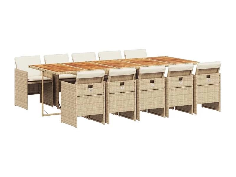 Ljungby  Set comedor de jardín 11 pzas con cojines ratán sintético beige