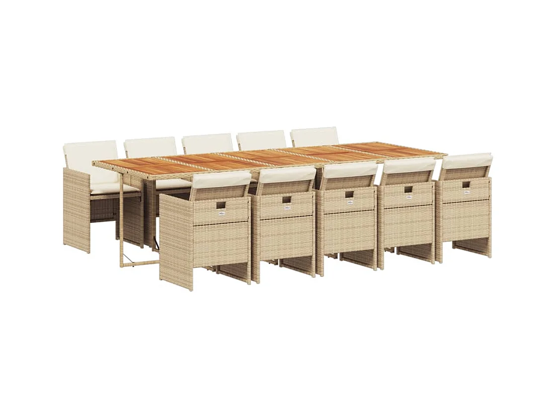 Ljungby  Set comedor de jardín 11 pzas con cojines ratán sintético beige