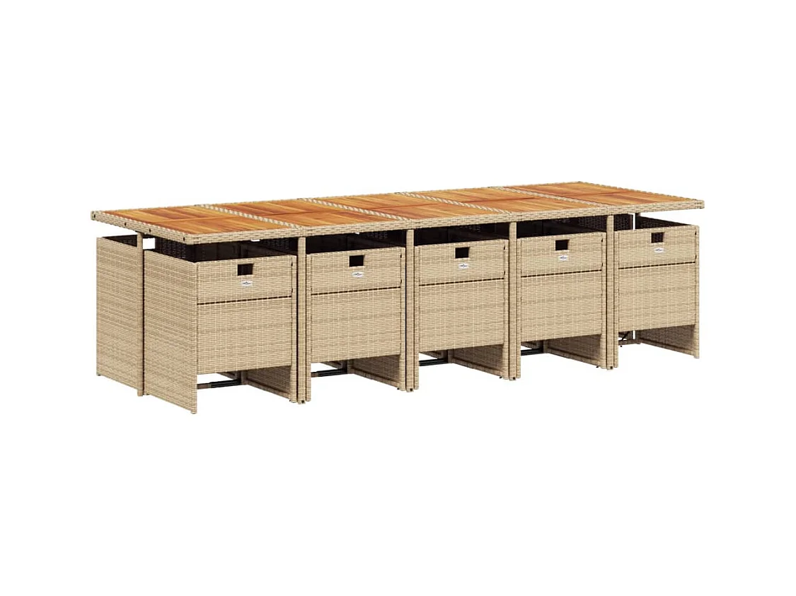 Ljungby  Set comedor de jardín 11 pzas con cojines ratán sintético beige