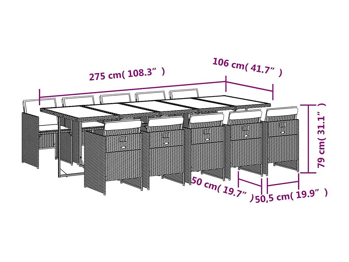 Ljungby  Set comedor de jardín 11 pzas con cojines ratán sintético beige