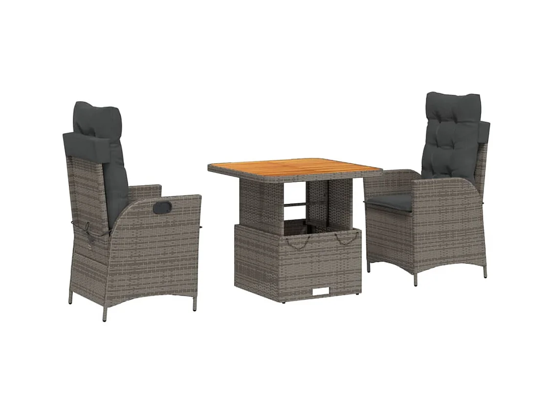 Myrvin  Ensemble à manger de jardin 3 pcs coussins gris résine tressée