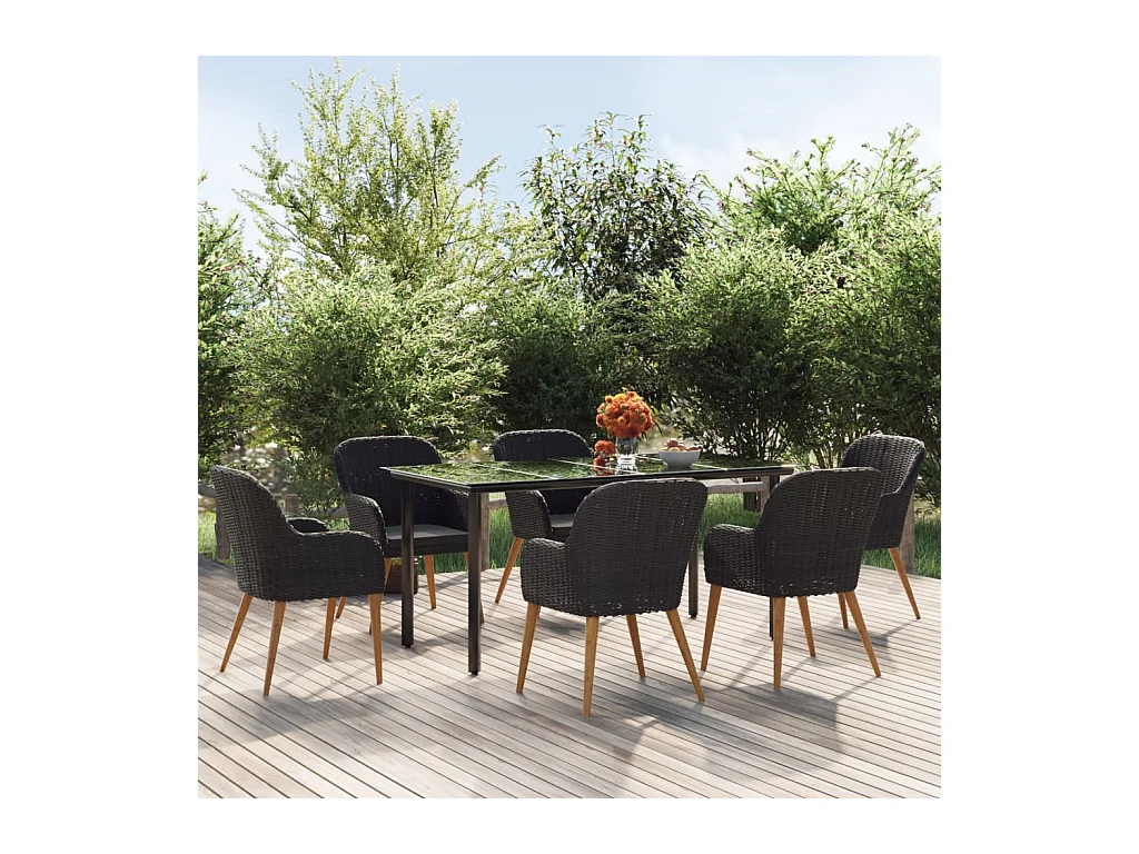 Zevrik  7-delige Tuinset met kussens zwart