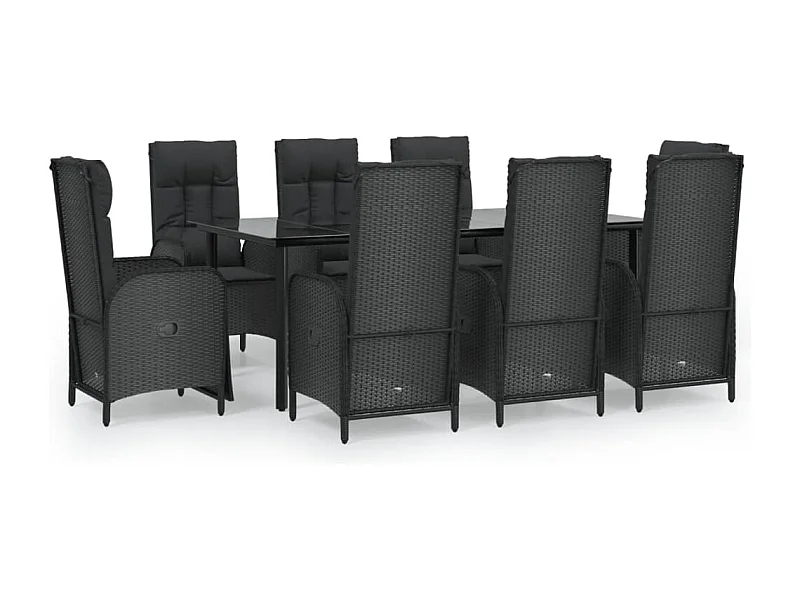 De Haan  Ensemble à manger jardin 9pcs et coussins noir résine tressée