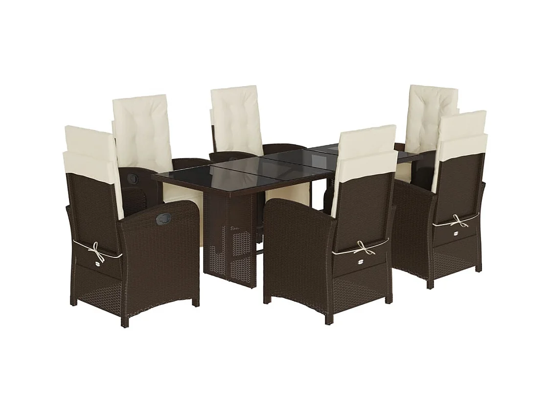 Thomian  7-delige Tuinset met kussens poly rattan bruin