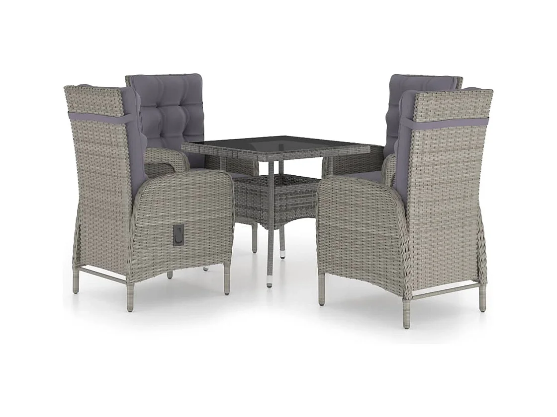 Tatum  Ensemble à manger de jardin 5 pcs Résine tressée et verre Gris