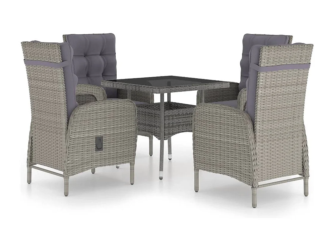 Tatum  Ensemble à manger de jardin 5 pcs Résine tressée et verre Gris