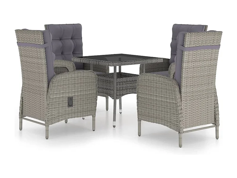 Tatum  5-delige Tuinset poly rattan en glas grijs