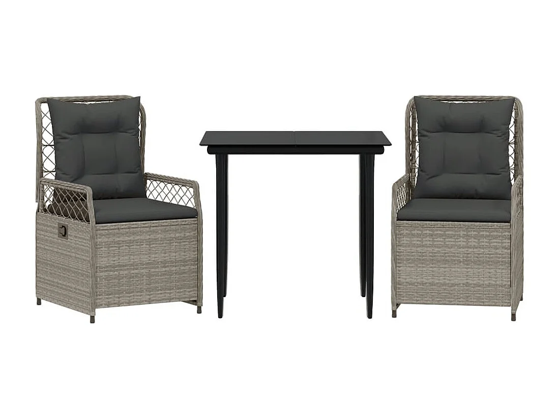 Zalan  Ensemble à manger de jardin 3pcs coussins gris clair poly rotin