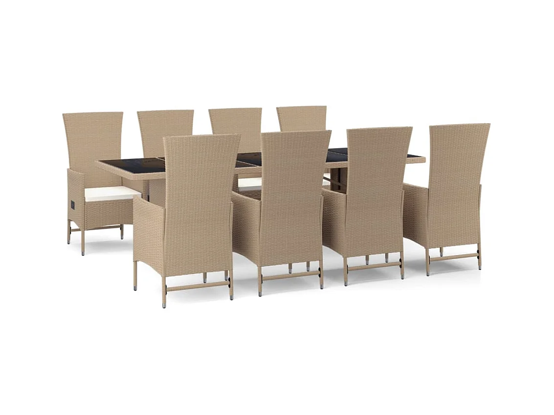 Briena  Ensemble à manger de jardin et coussins 9 pcs beige Poly rotin