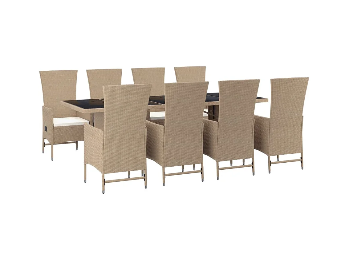 Briena  Ensemble à manger de jardin et coussins 9 pcs beige Poly rotin
