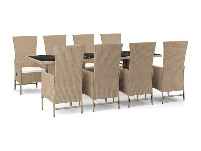 Briena  9-delige Tuinset met kussens poly rattan beige
