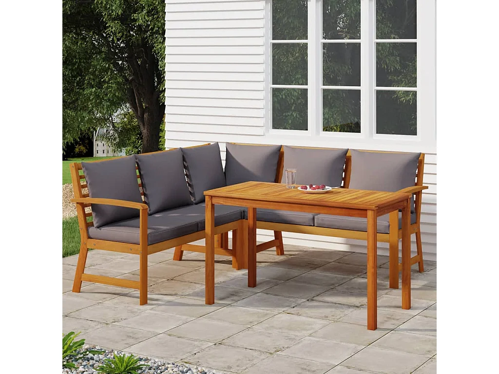 Talence  Juego comedor de jardín 4 pzas con cojines madera maciza acacia