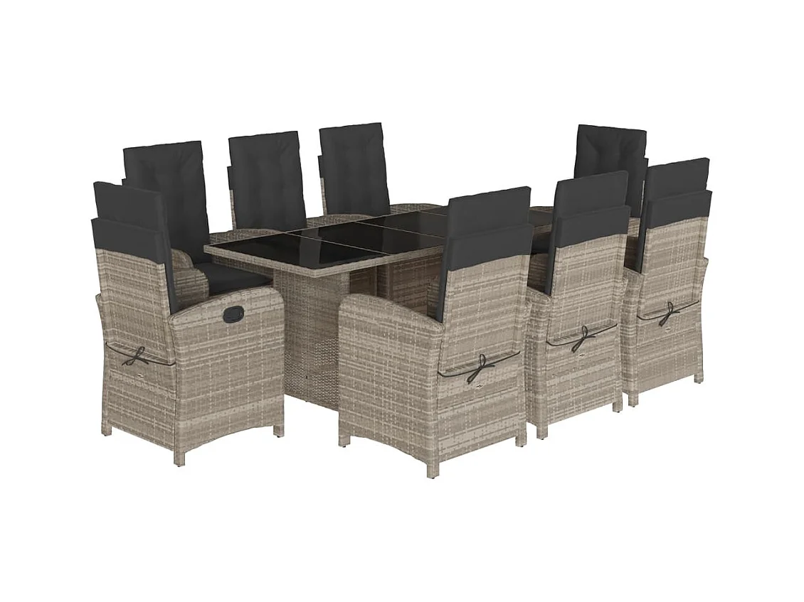 Almkerk  Ensemble à manger de jardin et coussins 9 pcs gris clair rotin