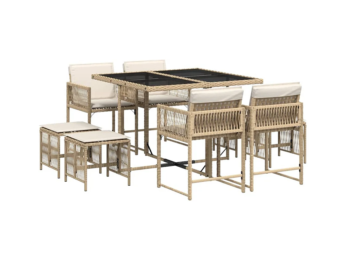 Xeli  9-delige Tuinset met kussens poly rattan beige