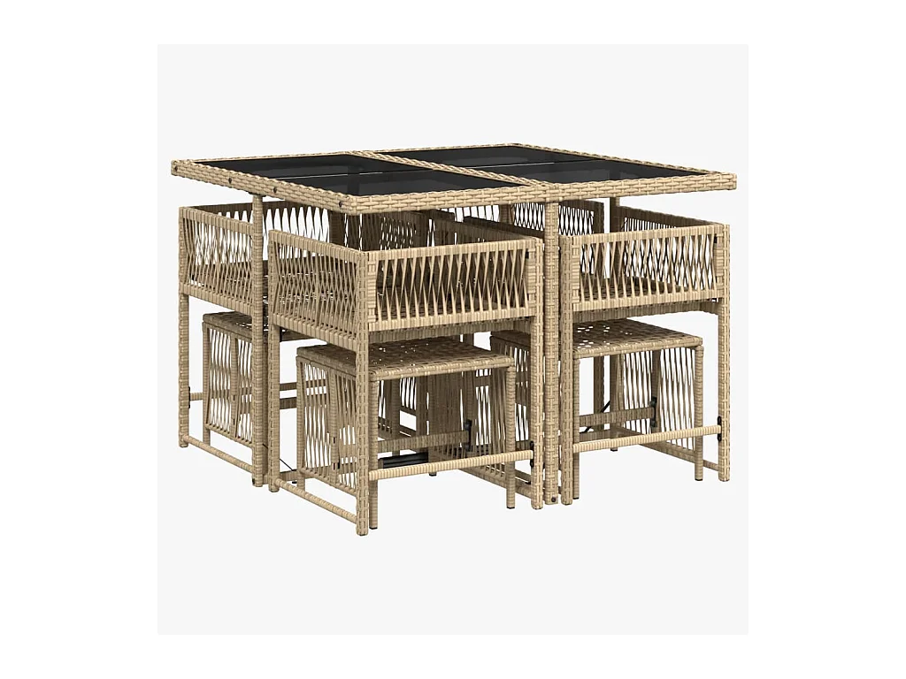 Xeli  9-delige Tuinset met kussens poly rattan beige