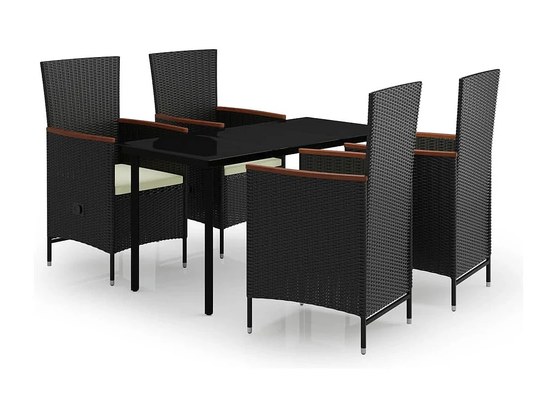 Serafino  Juego de comedor de jardín 5 piezas con cojines negro