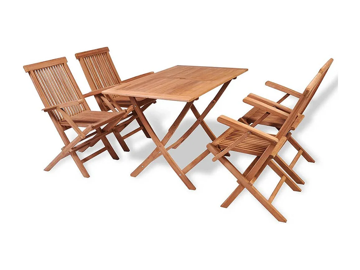 Garden Furniture -  Ensemble à manger de jardin 5 pcs Bois de teck massif