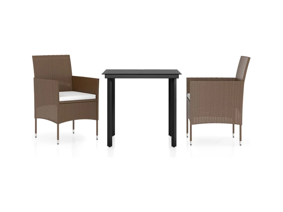 Hillsboro  Juego de comedor de jardín 3 piezas con cojines marrón y negro