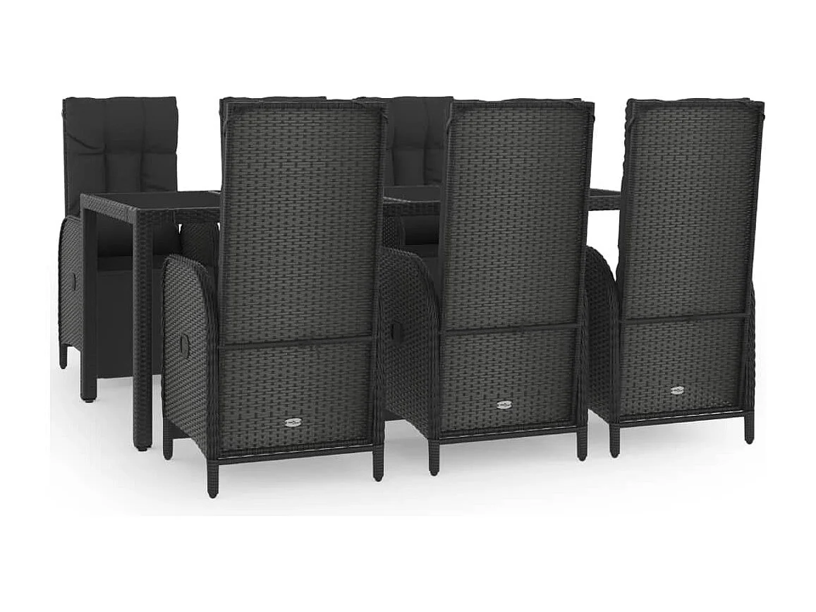 Cisternino  Ensemble à manger de jardin coussins 7pcs Noir Résine tressée