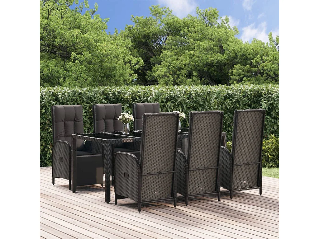 Cisternino  Ensemble à manger de jardin coussins 7pcs Noir Résine tressée