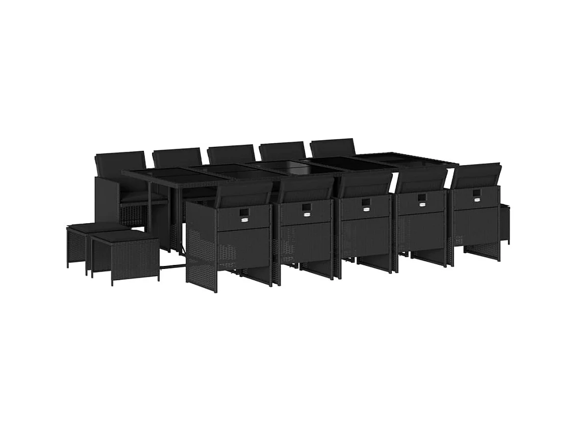 Bonno  15-delige Tuinset met kussens poly rattan zwart