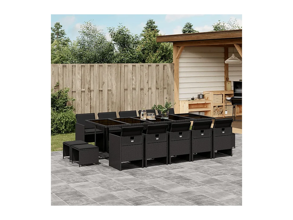 Bonno  15-delige Tuinset met kussens poly rattan zwart