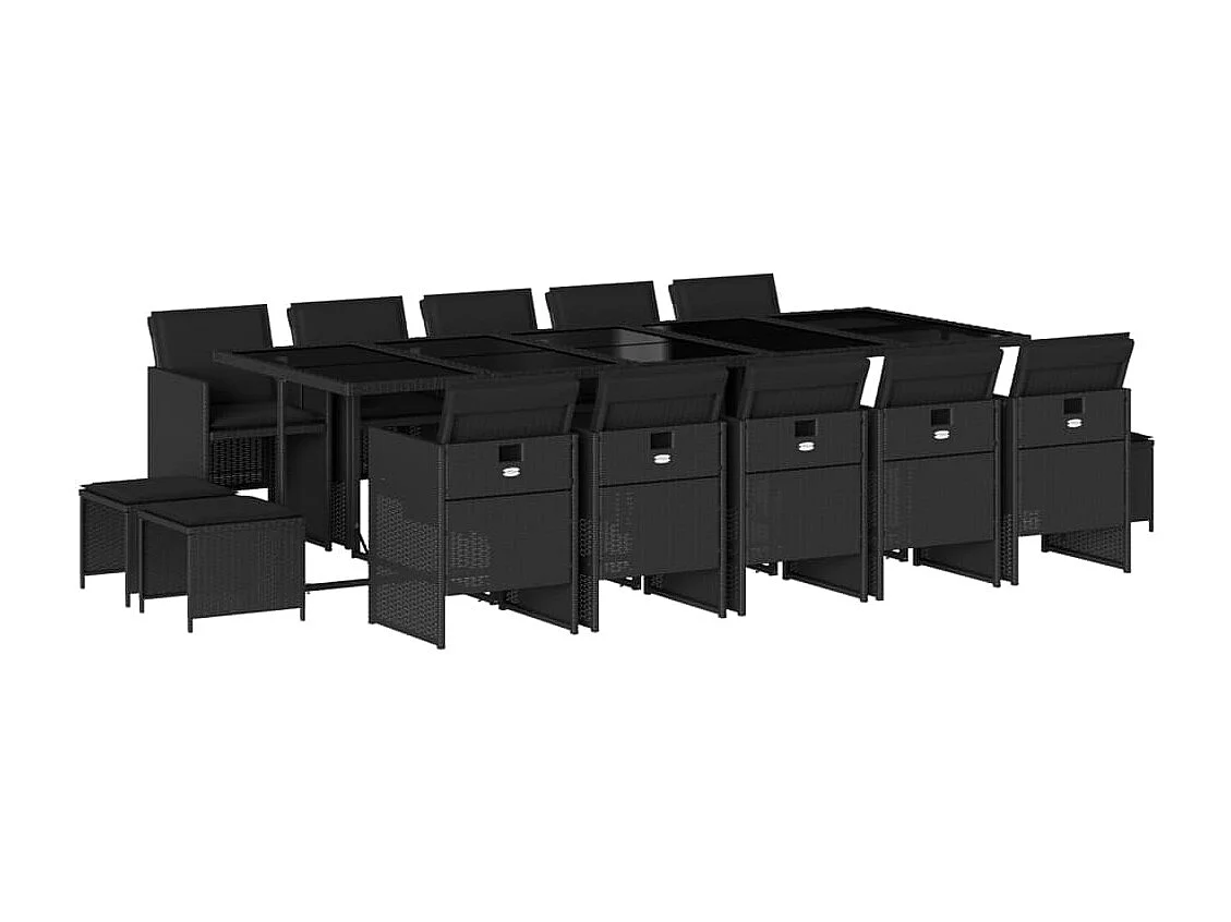 Bonno  15-delige Tuinset met kussens poly rattan zwart