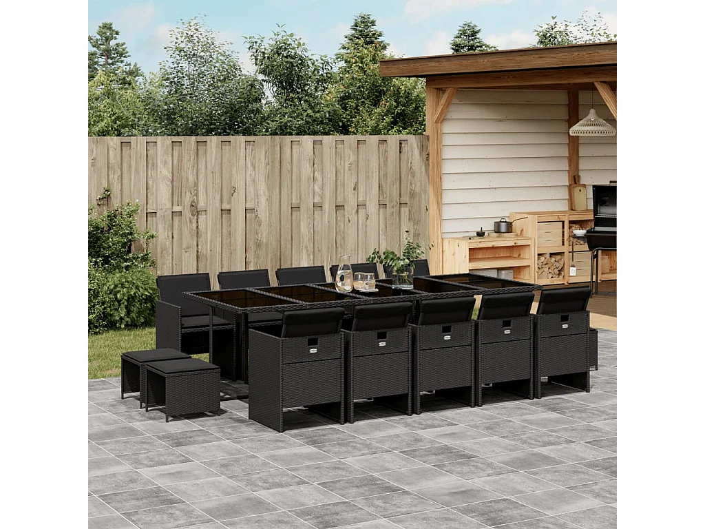 Bonno  15-delige Tuinset met kussens poly rattan zwart