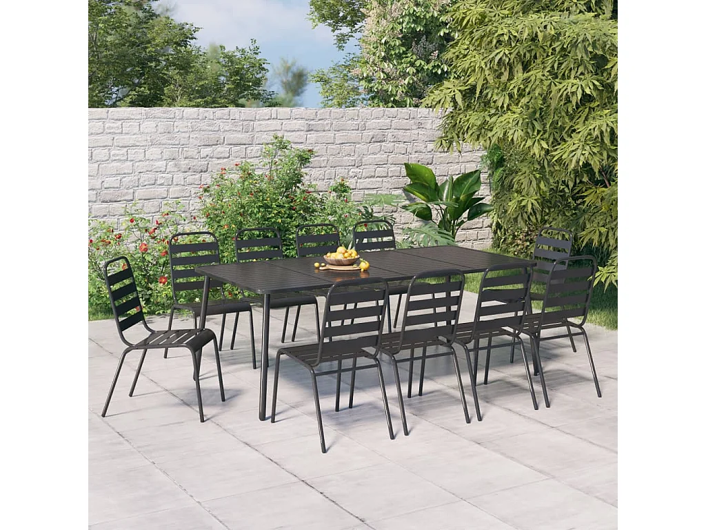 Adrien-Claude  Ensemble à manger de jardin 11 pcs anthracite acier