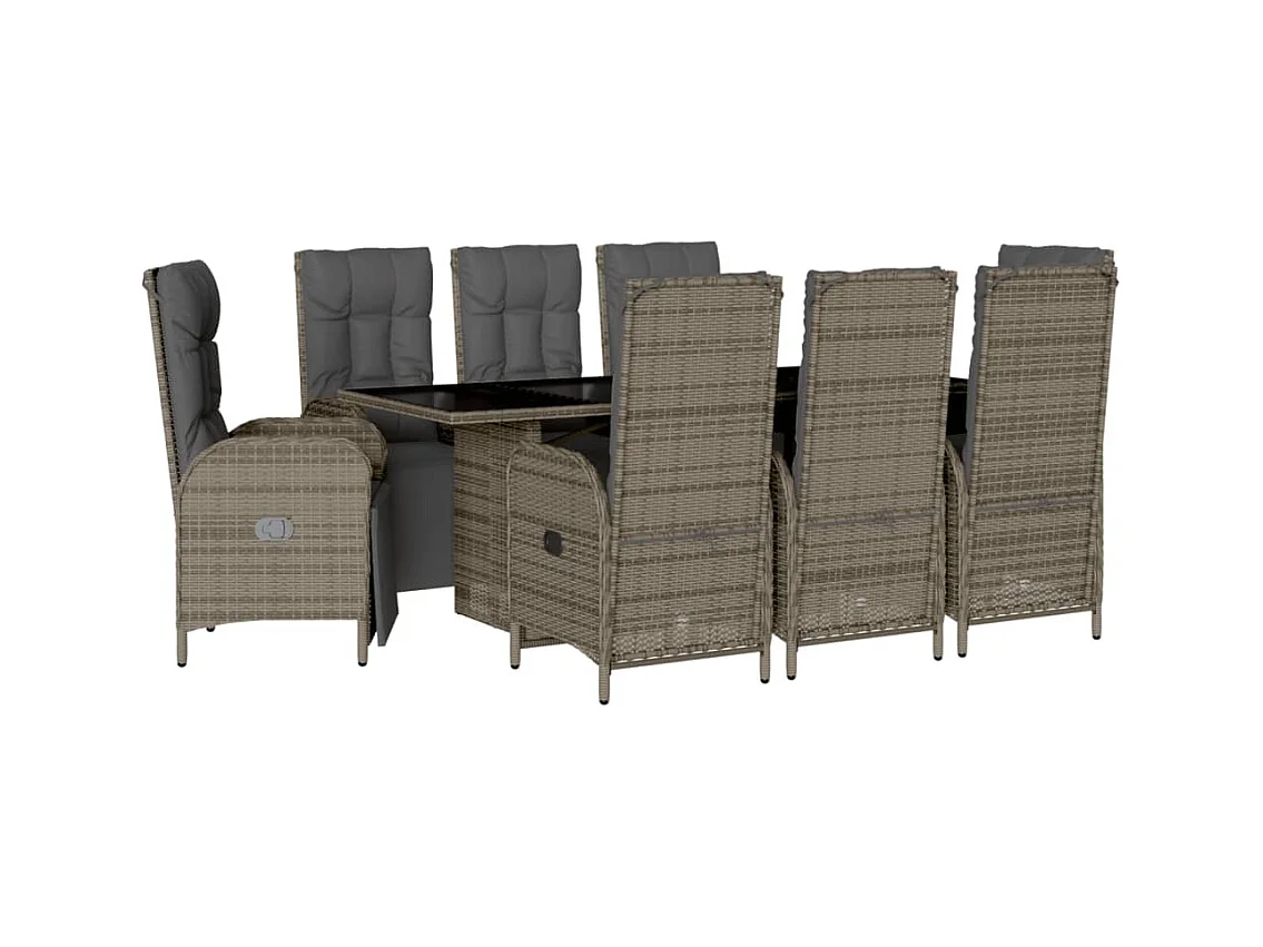 Coon Rapids  Ensemble à manger de jardin 9 pcs coussins gris résine tressée