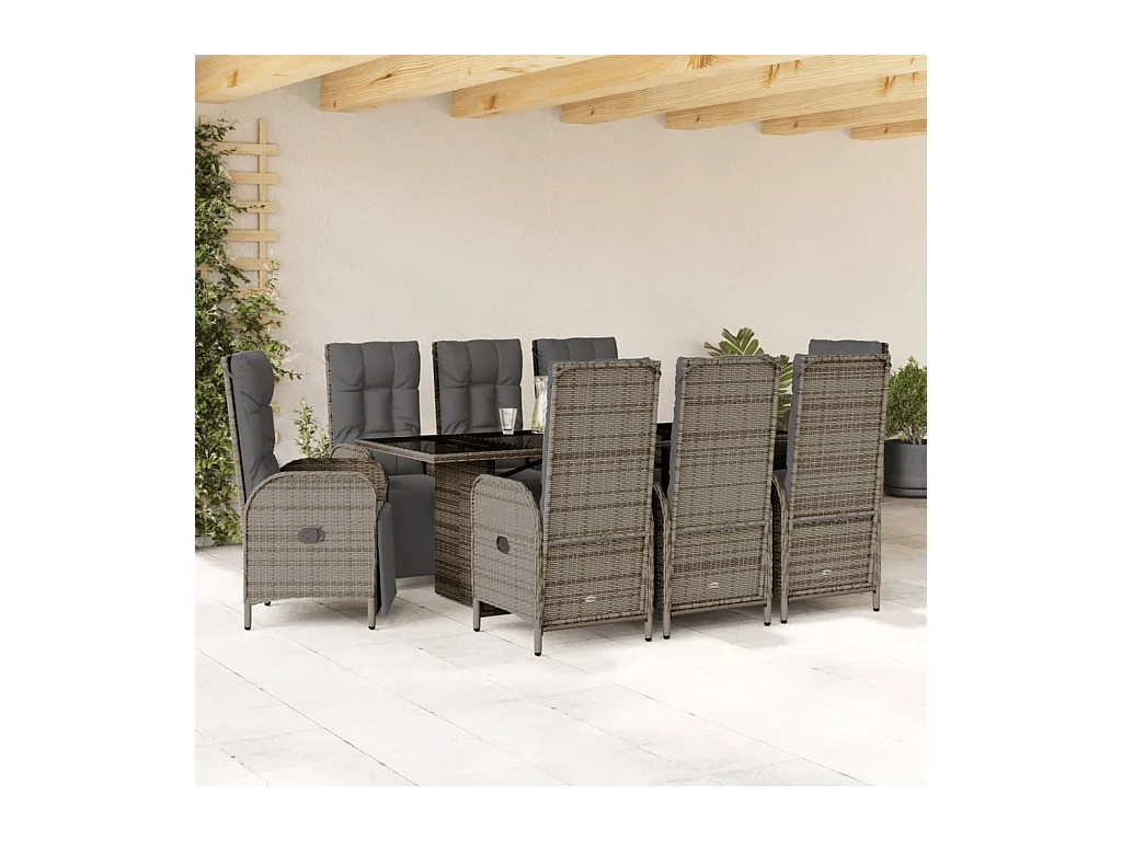 Coon Rapids  Ensemble à manger de jardin 9 pcs coussins gris résine tressée