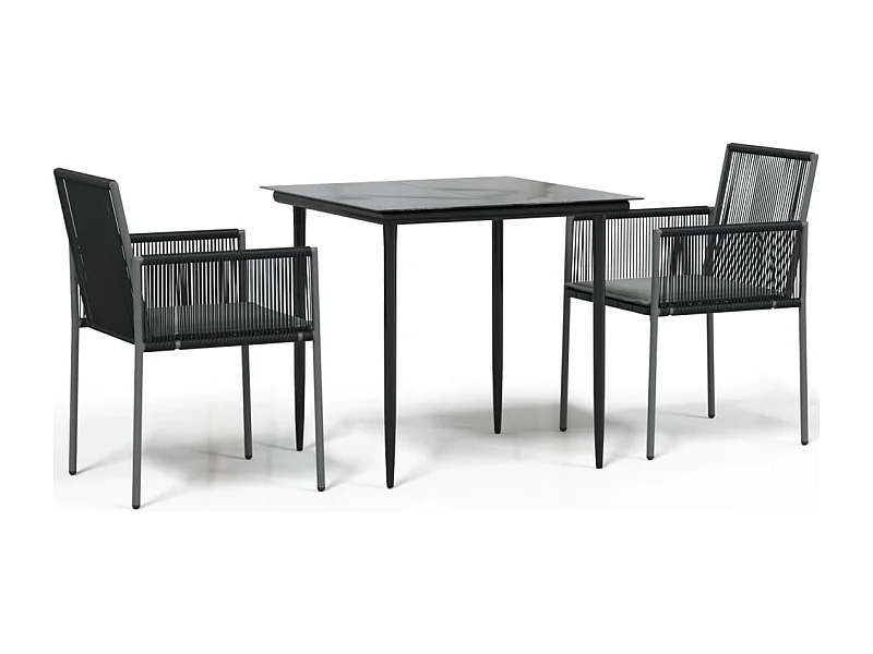 Giovanni Carlo  Set comedor jardín 3 pzas y cojines acero ratán sintético negro