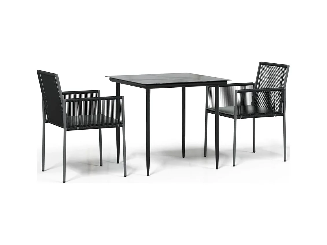 Giovanni Carlo  Set comedor jardín 3 pzas y cojines acero ratán sintético negro