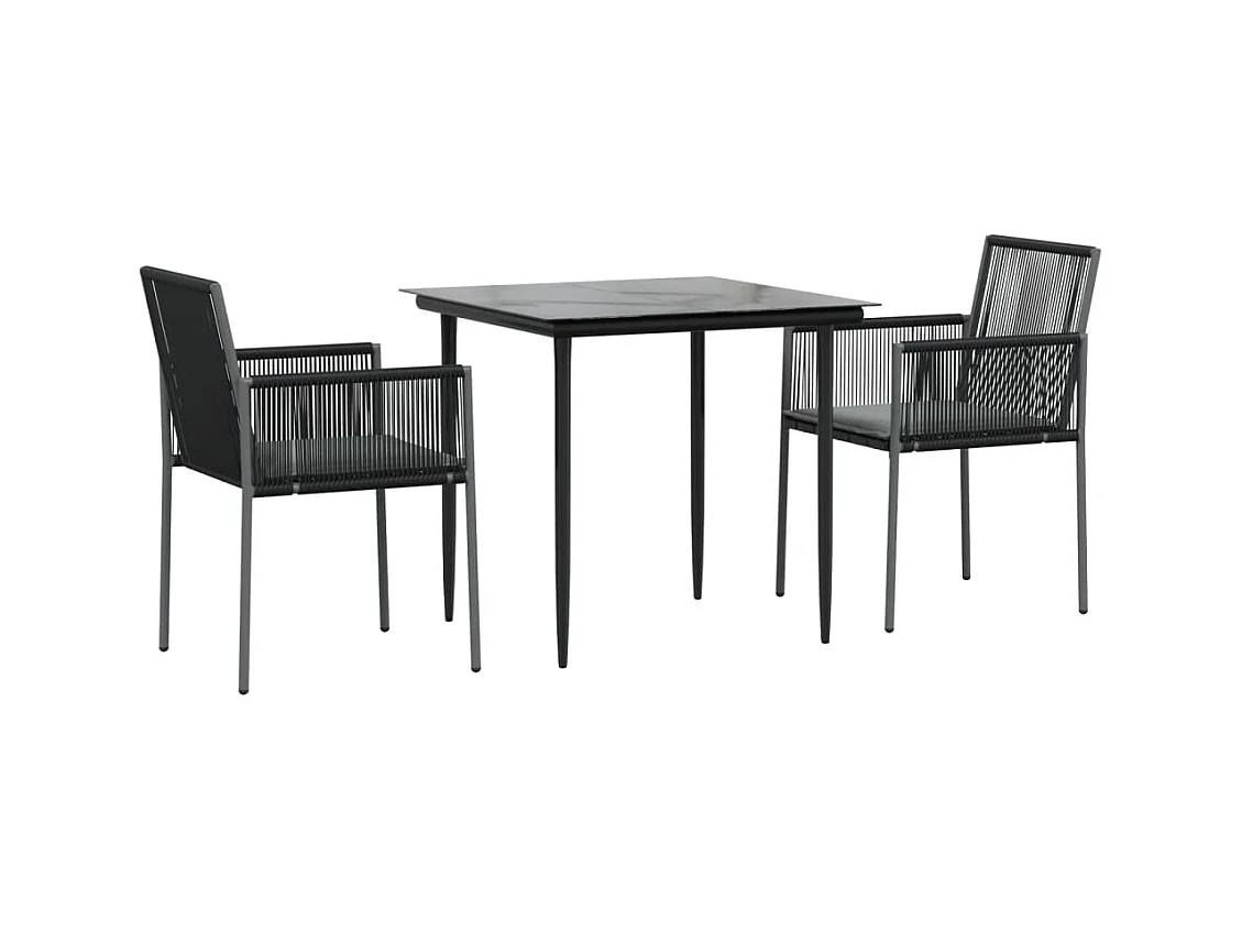 Giovanni Carlo  Set comedor jardín 3 pzas y cojines acero ratán sintético negro