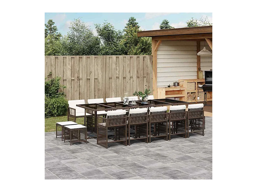 Laura Lucía  Set comedor de jardín y cojines 15 pzas ratán sintético marrón